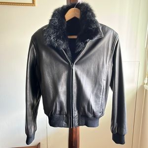 Andrew Marc leather jacket with removable opossum vest in like new condition